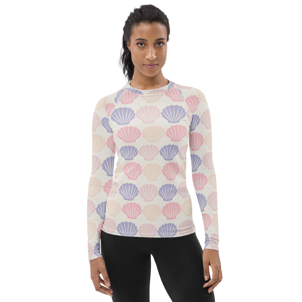 Women's Pastel Seashell Long Sleeve Rash Guard Swim Shirt – Buttery Soft, Sun Safe UPF 50+ Protection, Quick Dry & 4-Way Stretch Comfort