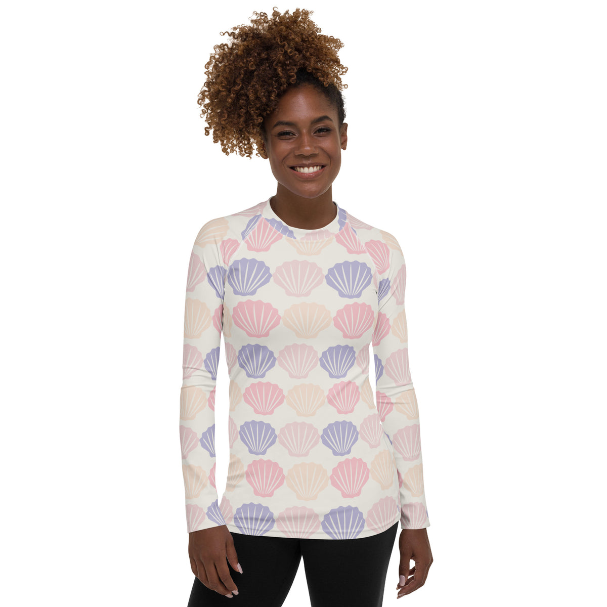 Women's Pastel Seashell Long Sleeve Rash Guard Swim Shirt – Buttery Soft, Sun Safe UPF 50+ Protection, Quick Dry & 4-Way Stretch Comfort
