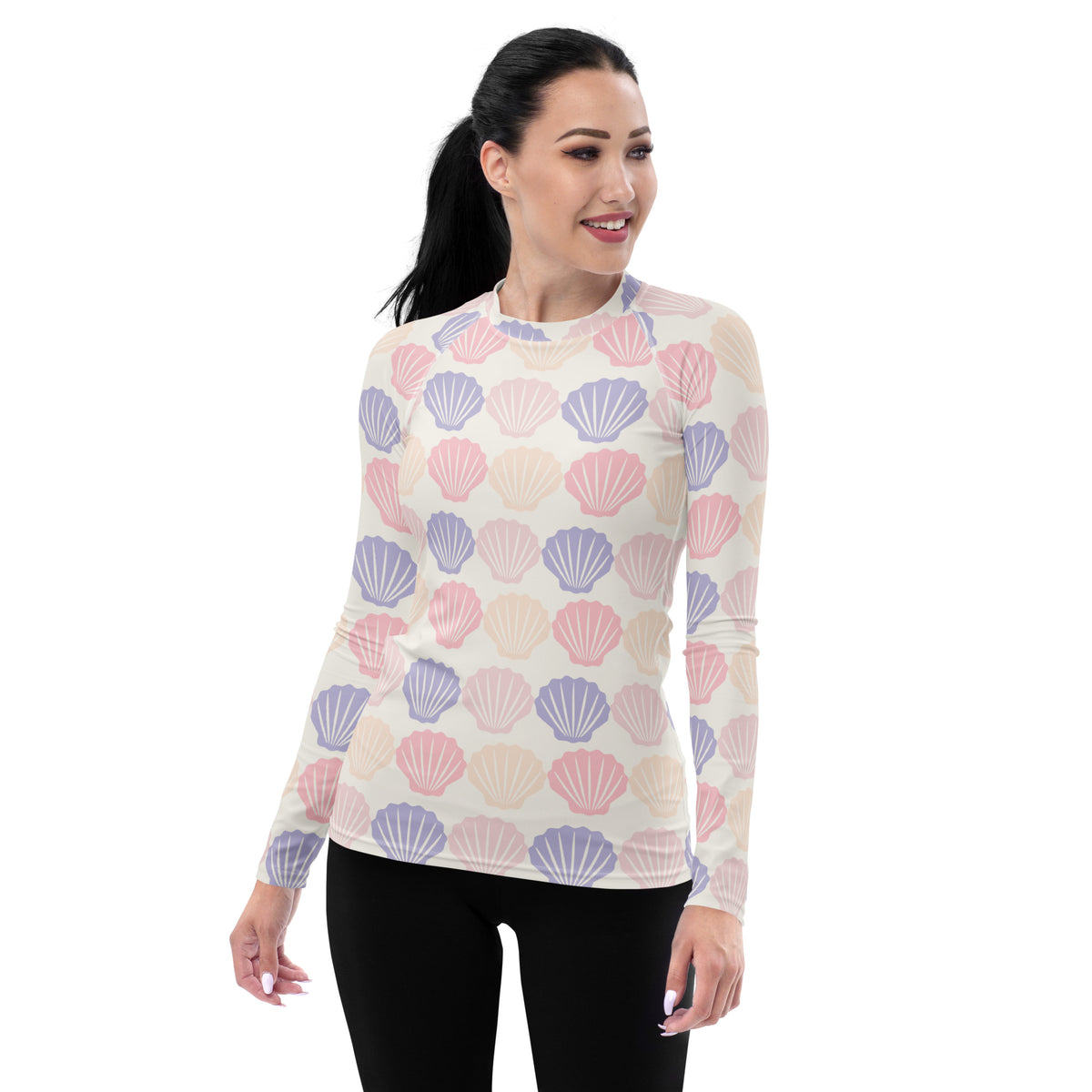 Women's Pastel Seashell Long Sleeve Rash Guard Swim Shirt – Buttery Soft, Sun Safe UPF 50+ Protection, Quick Dry & 4-Way Stretch Comfort
