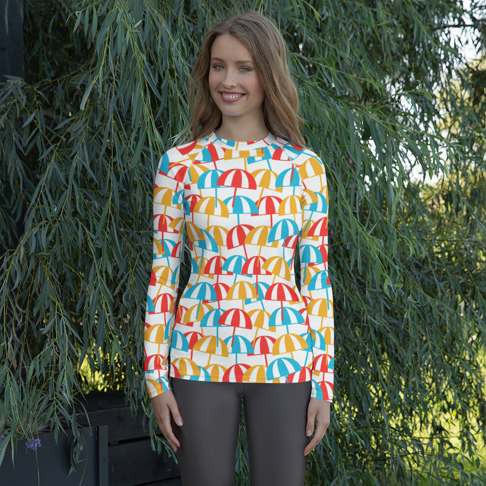 Women's Colorful Beach Umbrella Long Sleeve Rash Guard Swim Shirt – Buttery Soft, Sun Safe UPF 50+ Protection, Quick Dry & 4-Way Stretch Comfort