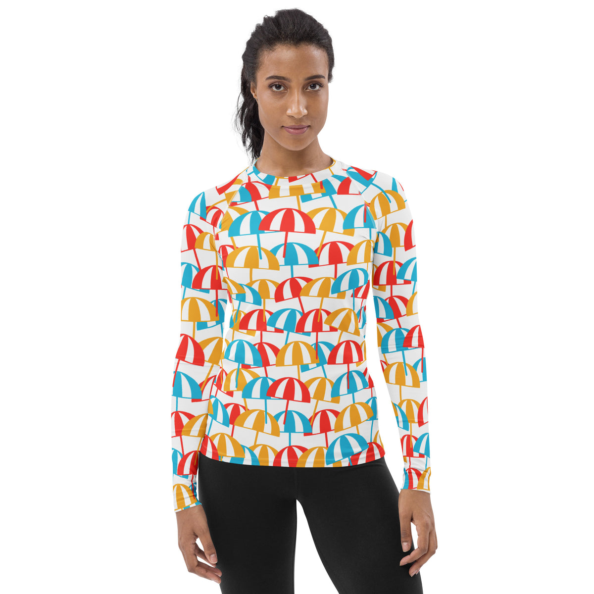 Women's Colorful Beach Umbrella Long Sleeve Rash Guard Swim Shirt – Buttery Soft, Sun Safe UPF 50+ Protection, Quick Dry & 4-Way Stretch Comfort