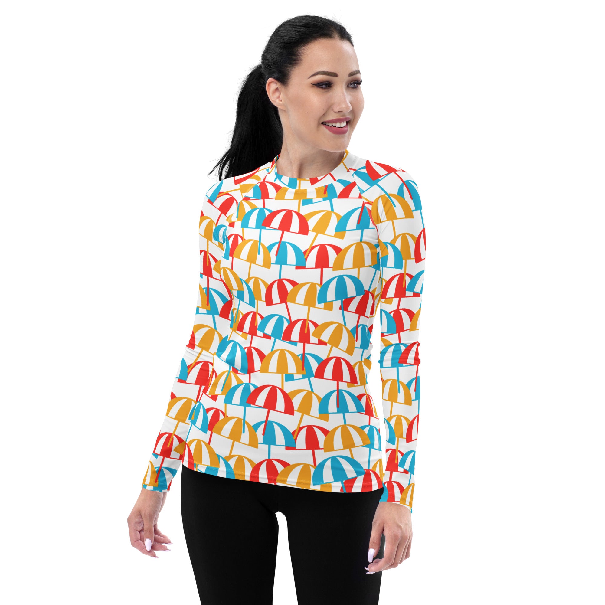Women's Colorful Beach Umbrella Long Sleeve Rash Guard Swim Shirt – Buttery Soft, Sun Safe UPF 50+ Protection, Quick Dry & 4-Way Stretch Comfort
