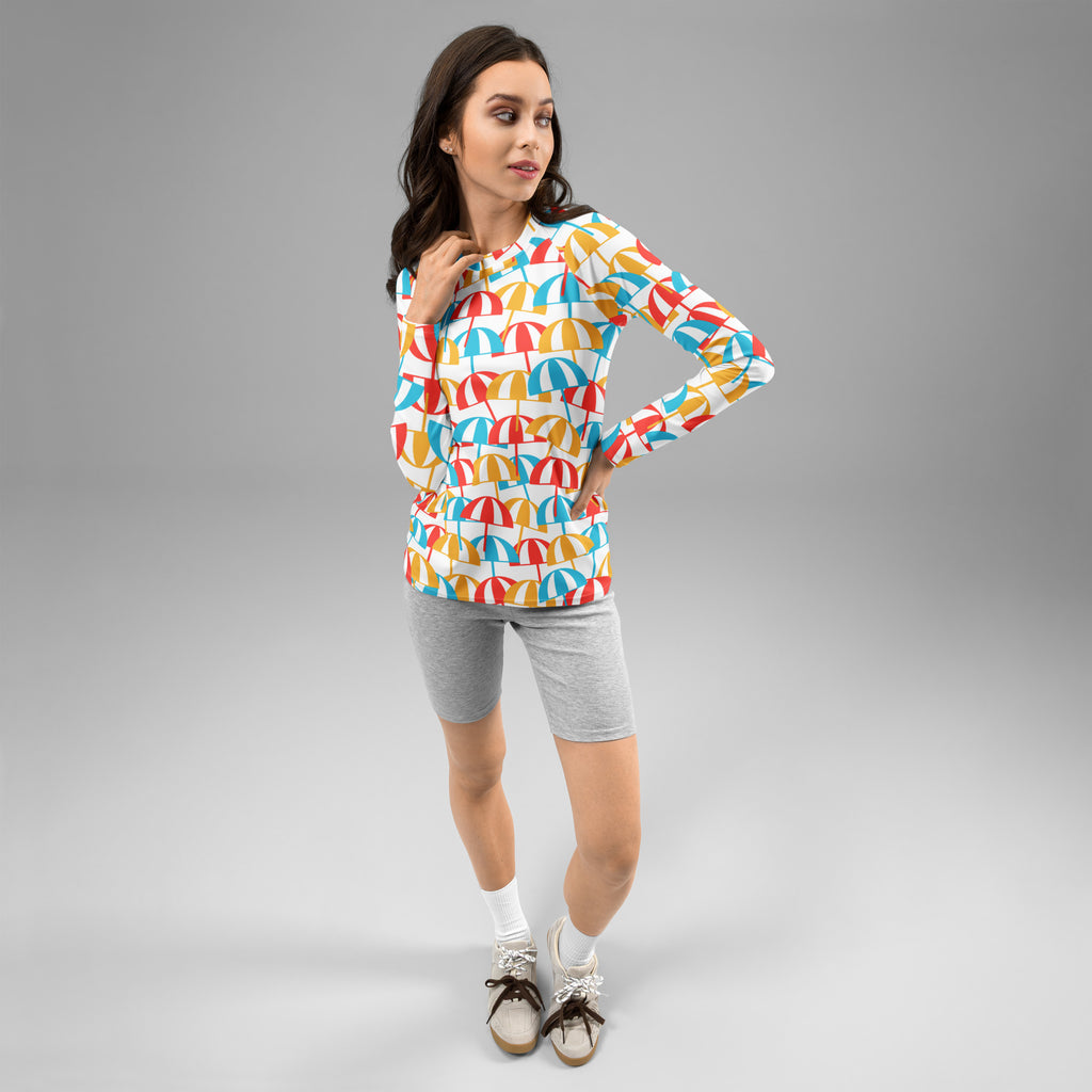 Women's Colorful Beach Umbrella Long Sleeve Rash Guard Swim Shirt – Buttery Soft, Sun Safe UPF 50+ Protection, Quick Dry & 4-Way Stretch Comfort