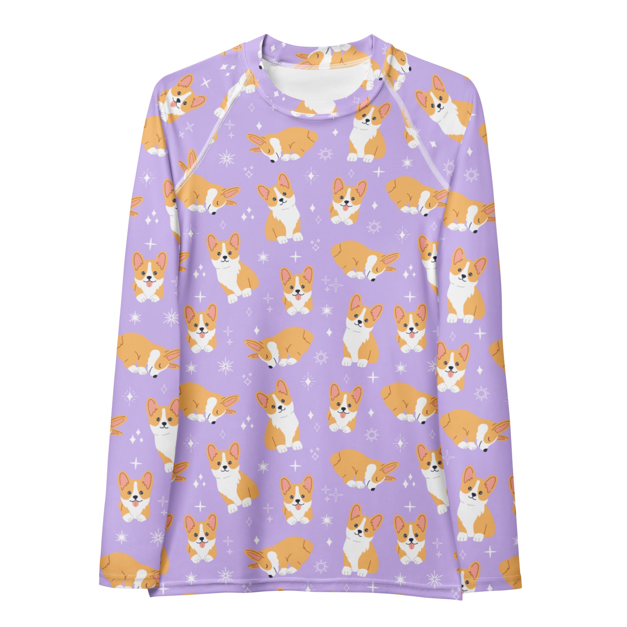 Women's Purple Corgi Dog Long Sleeve Rash Guard Swim Shirt – Buttery Soft, Sun Safe UPF 50+ Protection, Quick Dry & 4-Way Stretch Comfort