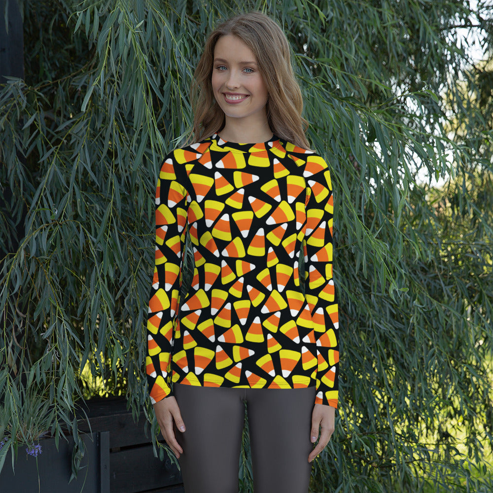 Women's Candy Corn Long Sleeve Rash Guard Swim Shirt – Buttery Soft, Sun Safe UPF 50+ Protection, Quick Dry & 4-Way Stretch Comfort