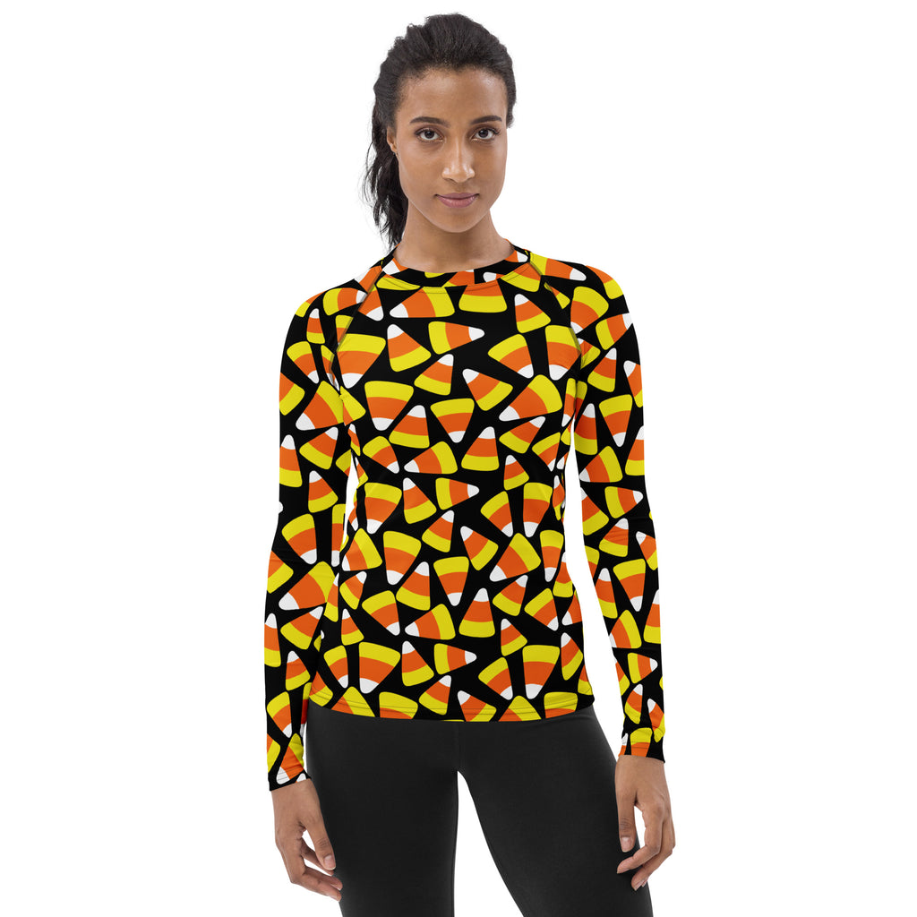 Women's Candy Corn Long Sleeve Rash Guard Swim Shirt – Buttery Soft, Sun Safe UPF 50+ Protection, Quick Dry & 4-Way Stretch Comfort