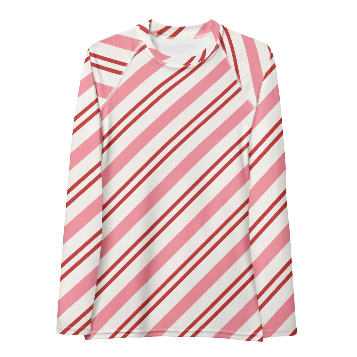Women's Pink Candy Cane Stripe Long Sleeve Rash Guard Swim Shirt – Buttery Soft, Sun Safe UPF 50+ Protection, Quick Dry & 4-Way Stretch Comfort