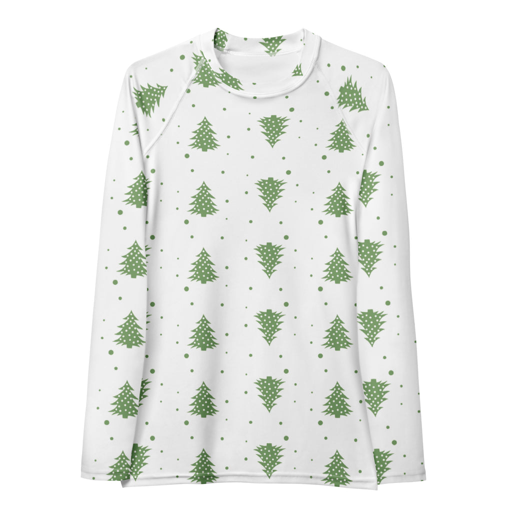 Women's Green Christmas Tree Long Sleeve Rash Guard Swim Shirt – Buttery Soft, Sun Safe UPF 50+ Protection, Quick Dry & 4-Way Stretch Comfort