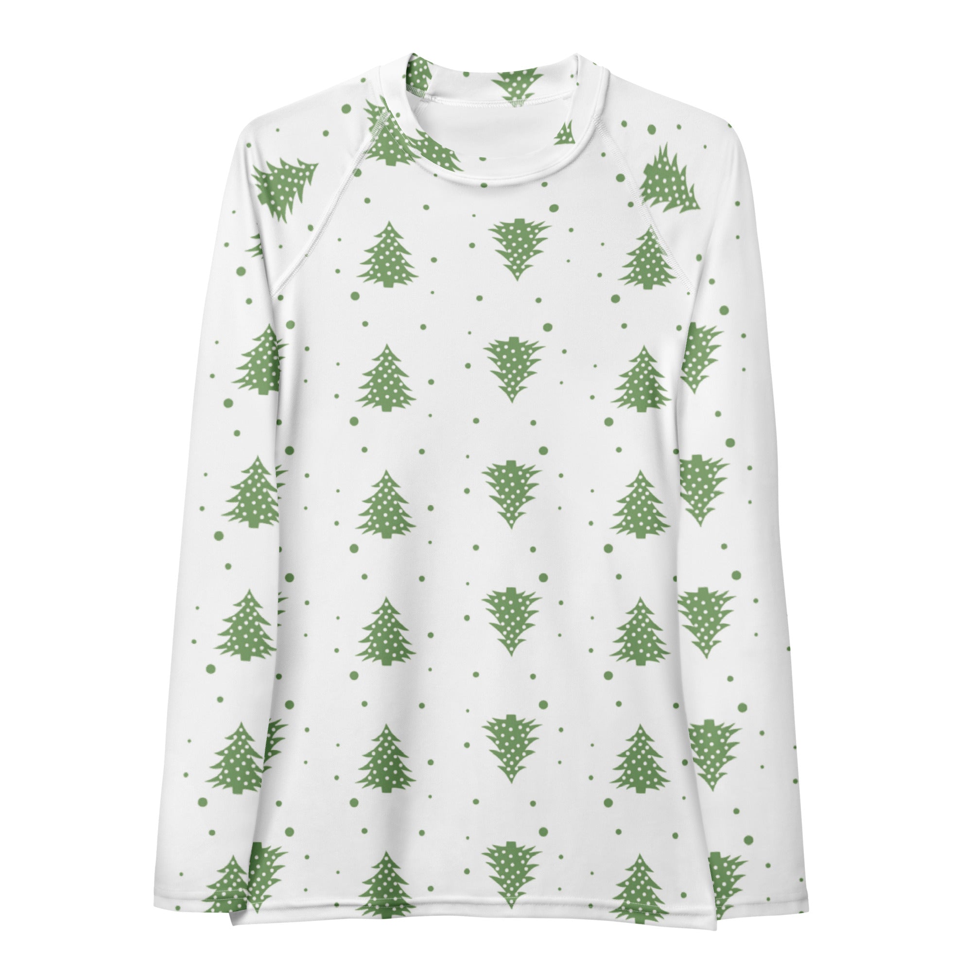 Women's Green Christmas Tree Long Sleeve Rash Guard Swim Shirt – Buttery Soft, Sun Safe UPF 50+ Protection, Quick Dry & 4-Way Stretch Comfort
