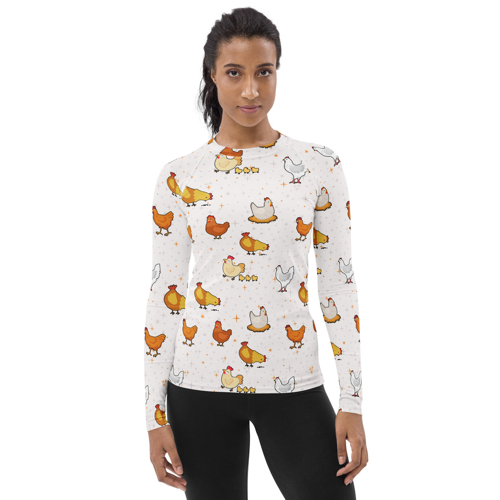 Women's Chicken Long Sleeve Rash Guard Swim Shirt – Buttery Soft, Sun Safe UPF 50+ Protection, Quick Dry & 4-Way Stretch Comfort