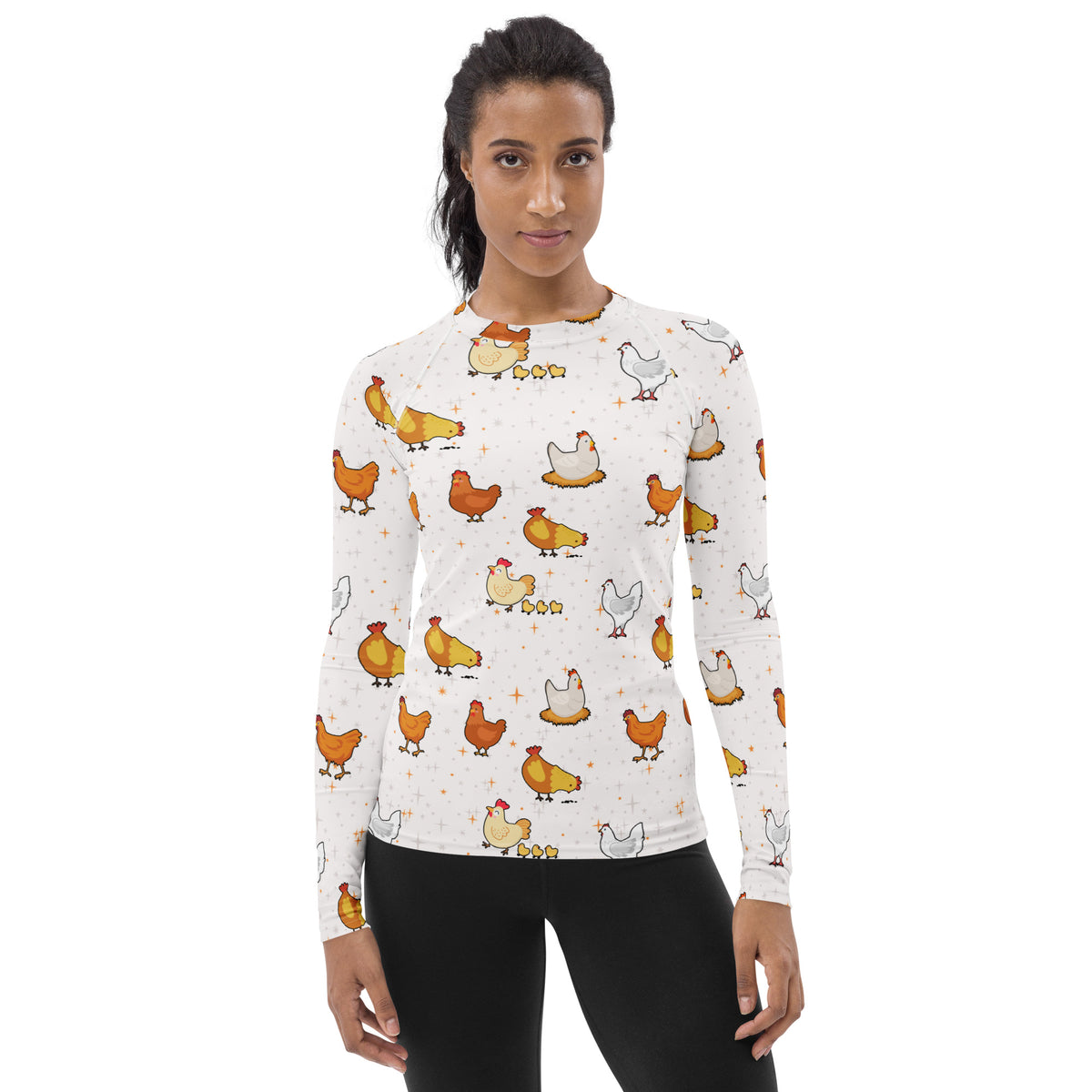 Women's Chicken Long Sleeve Rash Guard Swim Shirt – Buttery Soft, Sun Safe UPF 50+ Protection, Quick Dry & 4-Way Stretch Comfort