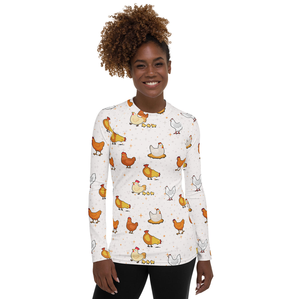 Women's Chicken Long Sleeve Rash Guard Swim Shirt – Buttery Soft, Sun Safe UPF 50+ Protection, Quick Dry & 4-Way Stretch Comfort