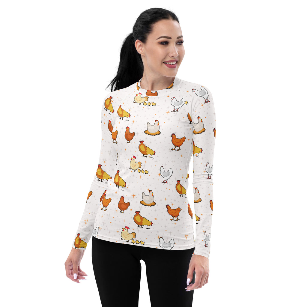 Women's Chicken Long Sleeve Rash Guard Swim Shirt – Buttery Soft, Sun Safe UPF 50+ Protection, Quick Dry & 4-Way Stretch Comfort