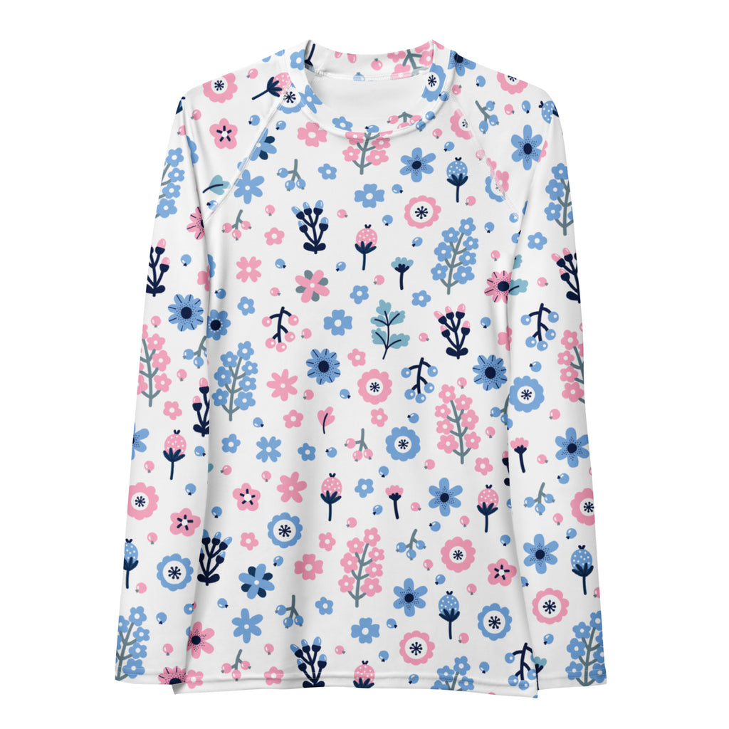 Women's Pink & Blue Floral Long Sleeve Rash Guard Swim Shirt – Buttery Soft, Sun Safe UPF 50+ Protection, Quick Dry & 4-Way Stretch Comfort