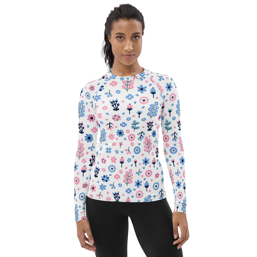 Women's Pink & Blue Floral Long Sleeve Rash Guard Swim Shirt – Buttery Soft, Sun Safe UPF 50+ Protection, Quick Dry & 4-Way Stretch Comfort