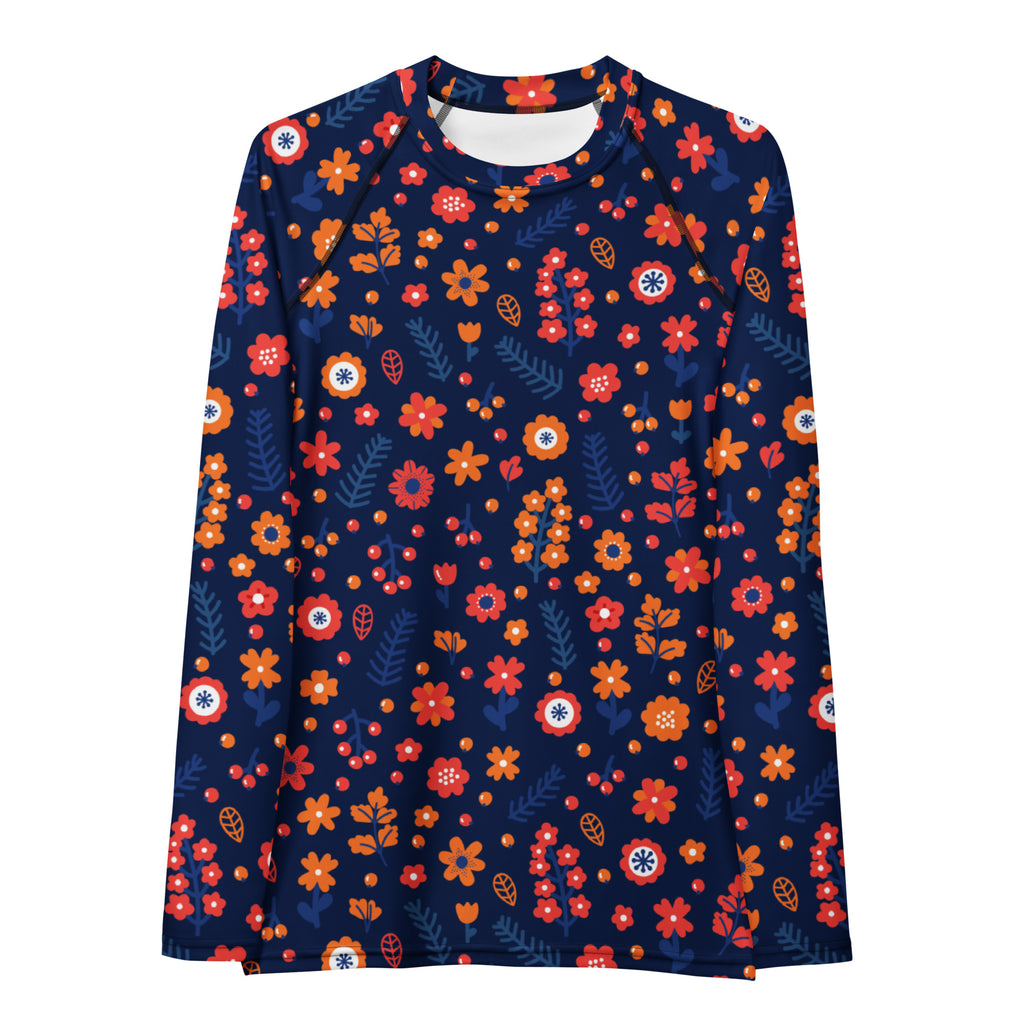 Women's Navy Floral Long Sleeve Rash Guard Swim Shirt – Buttery Soft, Sun Safe UPF 50+ Protection, Quick Dry & 4-Way Stretch Comfort