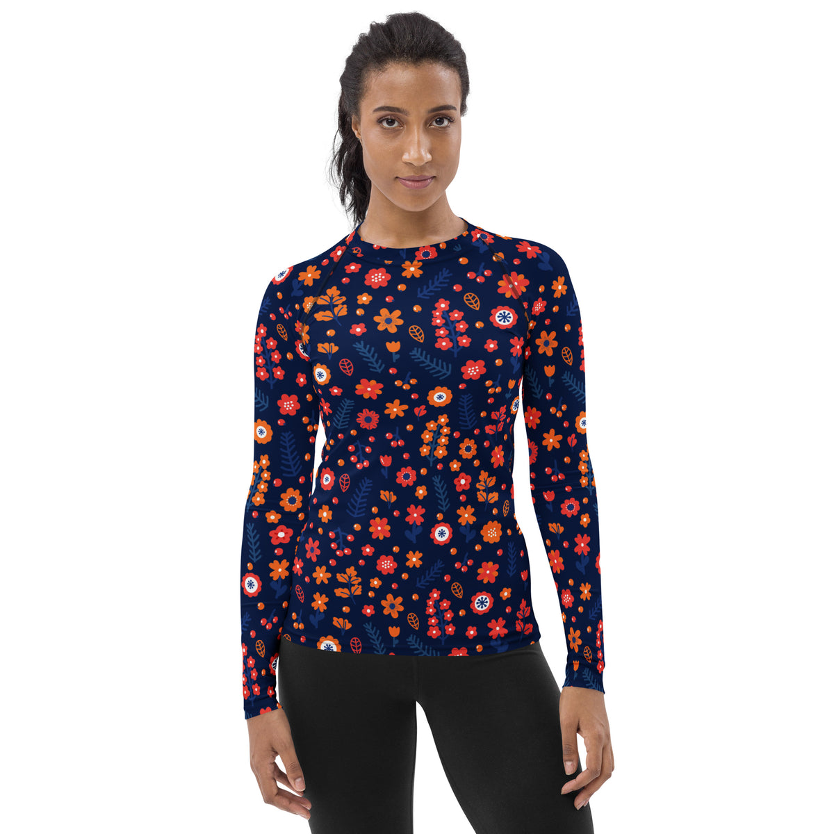 Women's Navy Floral Long Sleeve Rash Guard Swim Shirt – Buttery Soft, Sun Safe UPF 50+ Protection, Quick Dry & 4-Way Stretch Comfort