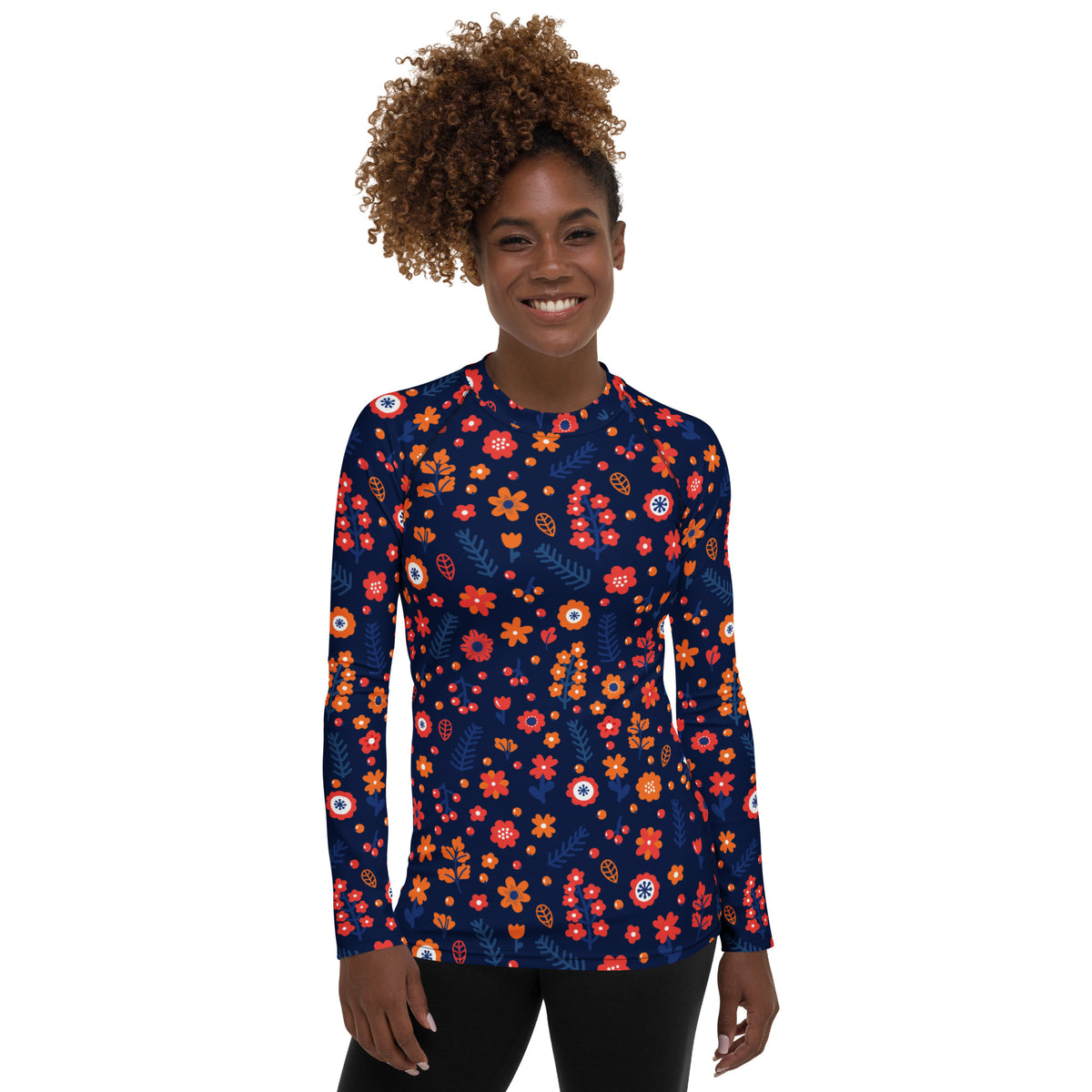 Women's Navy Floral Long Sleeve Rash Guard Swim Shirt – Buttery Soft, Sun Safe UPF 50+ Protection, Quick Dry & 4-Way Stretch Comfort