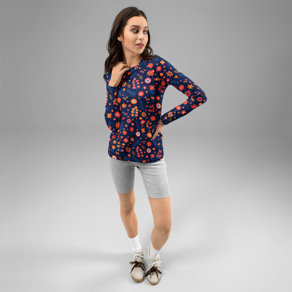 Women's Navy Floral Long Sleeve Rash Guard Swim Shirt – Buttery Soft, Sun Safe UPF 50+ Protection, Quick Dry & 4-Way Stretch Comfort