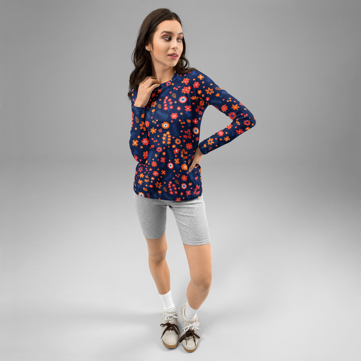 Women's Navy Floral Long Sleeve Rash Guard Swim Shirt – Buttery Soft, Sun Safe UPF 50+ Protection, Quick Dry & 4-Way Stretch Comfort