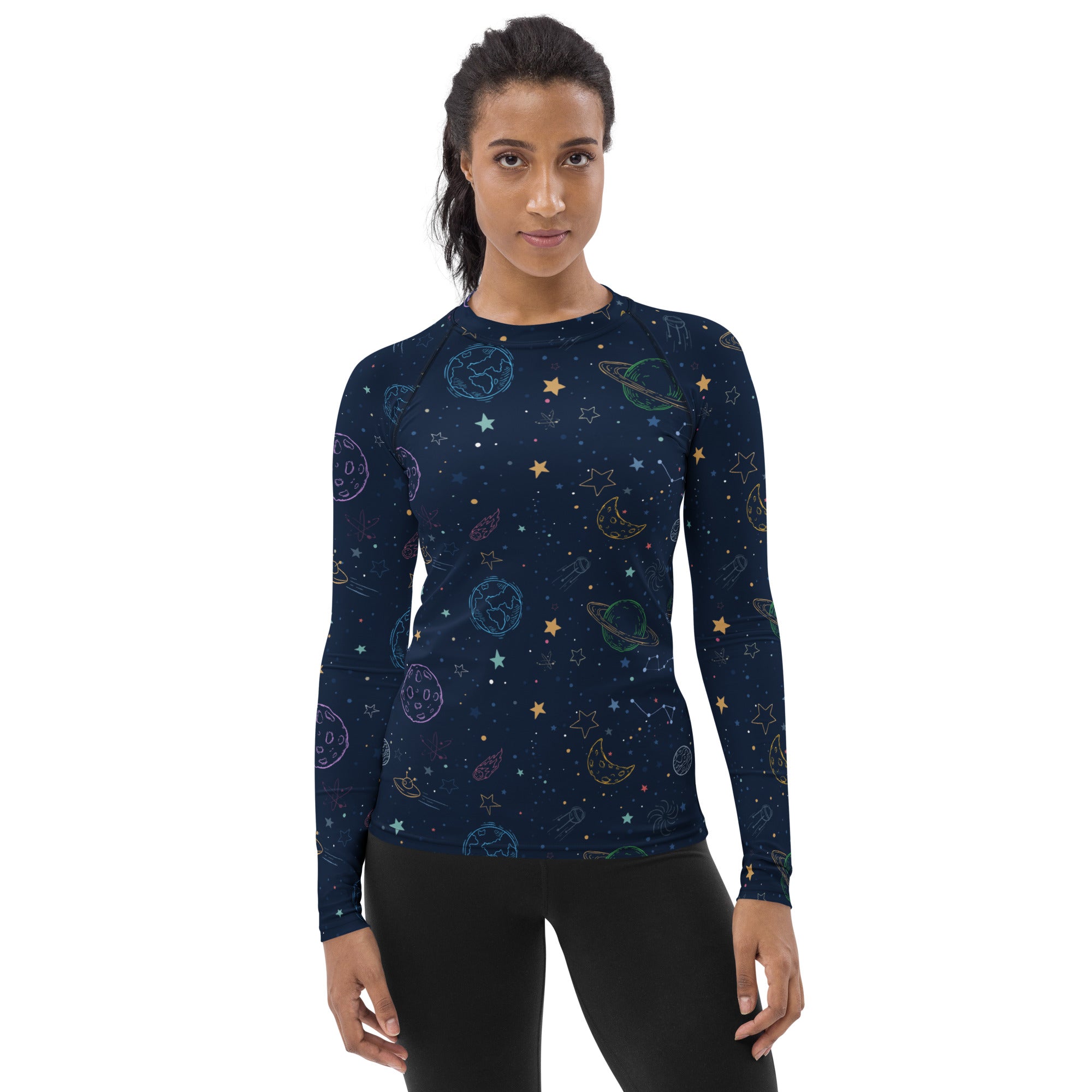 Women's Colorful Galaxy Space Long Sleeve Rash Guard Swim Shirt – Buttery Soft, Sun Safe UPF 50+ Protection, Quick Dry & 4-Way Stretch Comfort