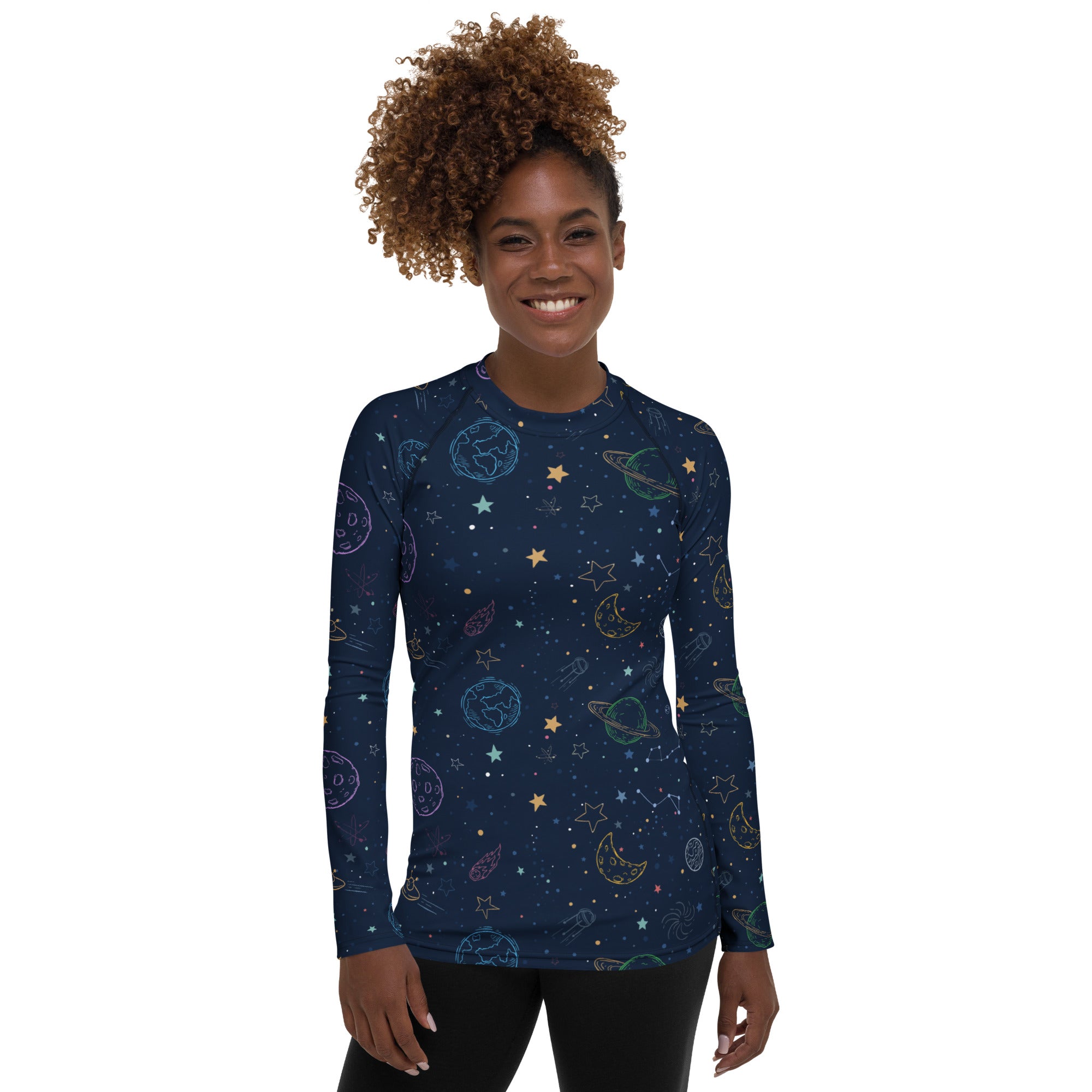 Women's Colorful Galaxy Space Long Sleeve Rash Guard Swim Shirt – Buttery Soft, Sun Safe UPF 50+ Protection, Quick Dry & 4-Way Stretch Comfort