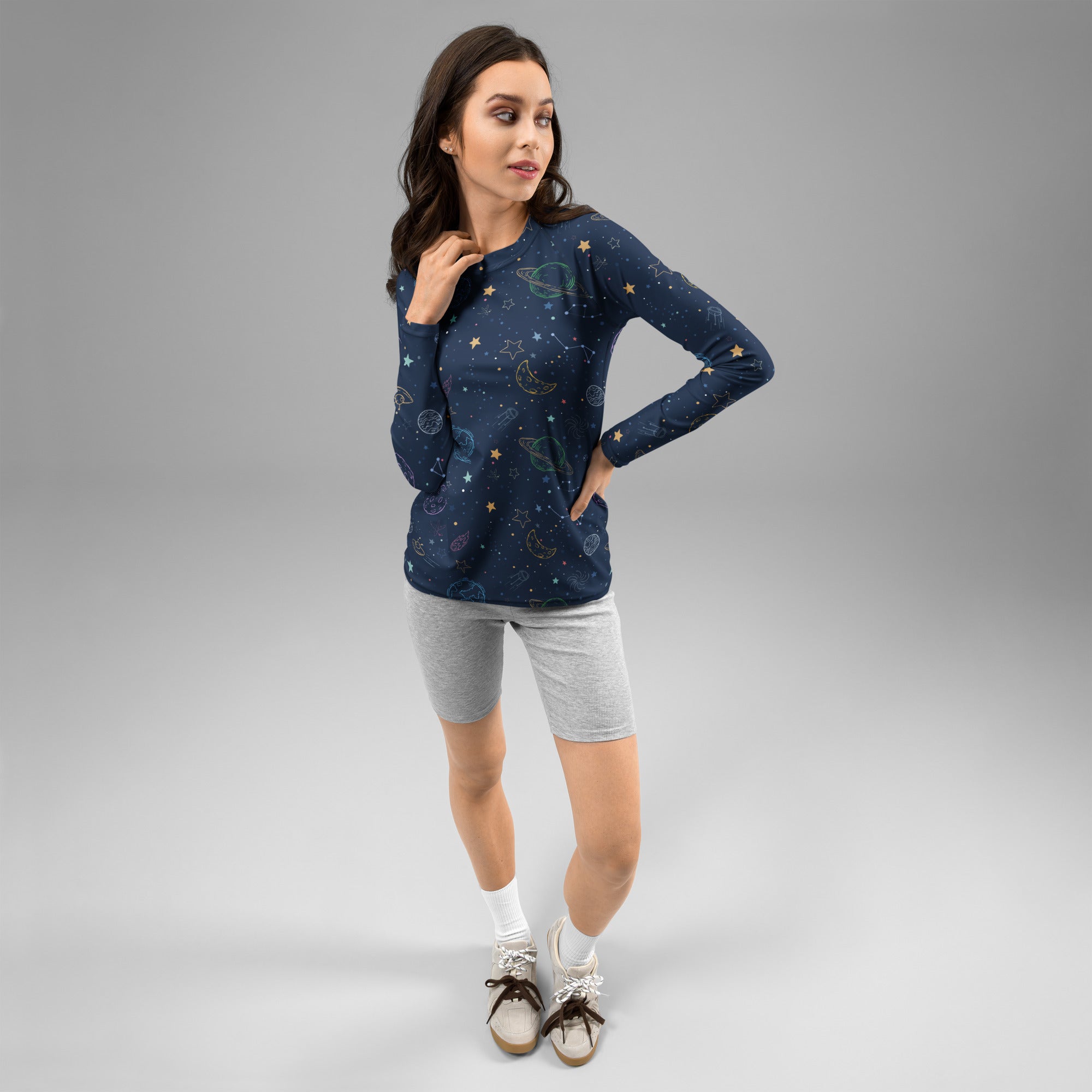 Women's Colorful Galaxy Space Long Sleeve Rash Guard Swim Shirt – Buttery Soft, Sun Safe UPF 50+ Protection, Quick Dry & 4-Way Stretch Comfort