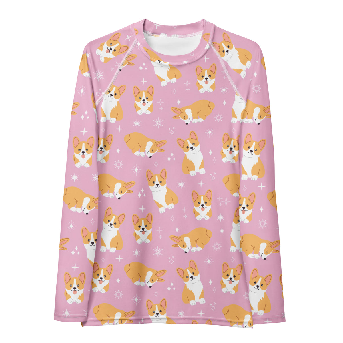 Women's Pink Corgi Dog Long Sleeve Rash Guard Swim Shirt – Buttery Soft, Sun Safe UPF 50+ Protection, Quick Dry & 4-Way Stretch Comfort