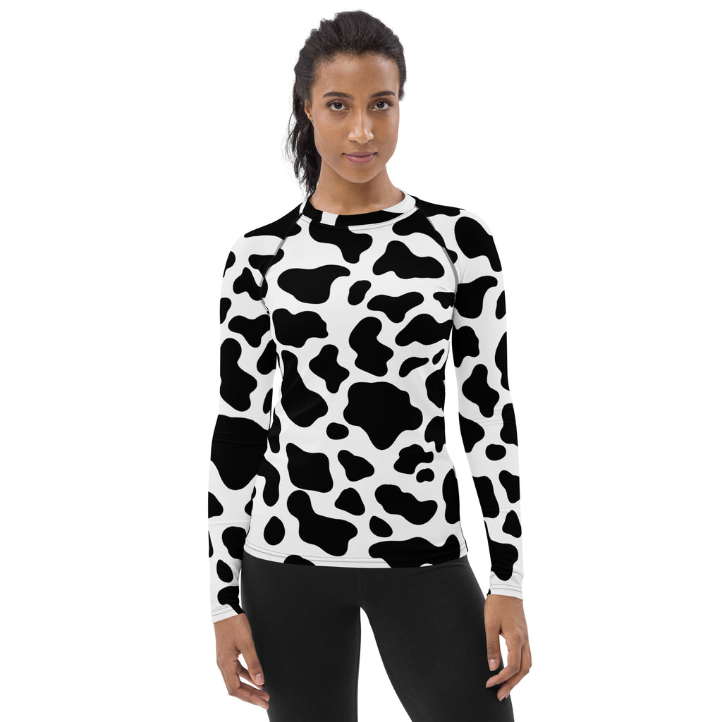 Women's Cow Print Long Sleeve Rash Guard Swim Shirt – Buttery Soft, Sun Safe UPF 50+ Protection, Quick Dry & 4-Way Stretch Comfort