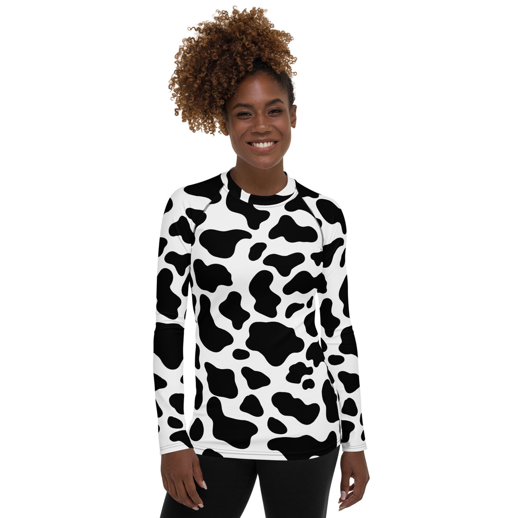 Women's Cow Print Long Sleeve Rash Guard Swim Shirt – Buttery Soft, Sun Safe UPF 50+ Protection, Quick Dry & 4-Way Stretch Comfort