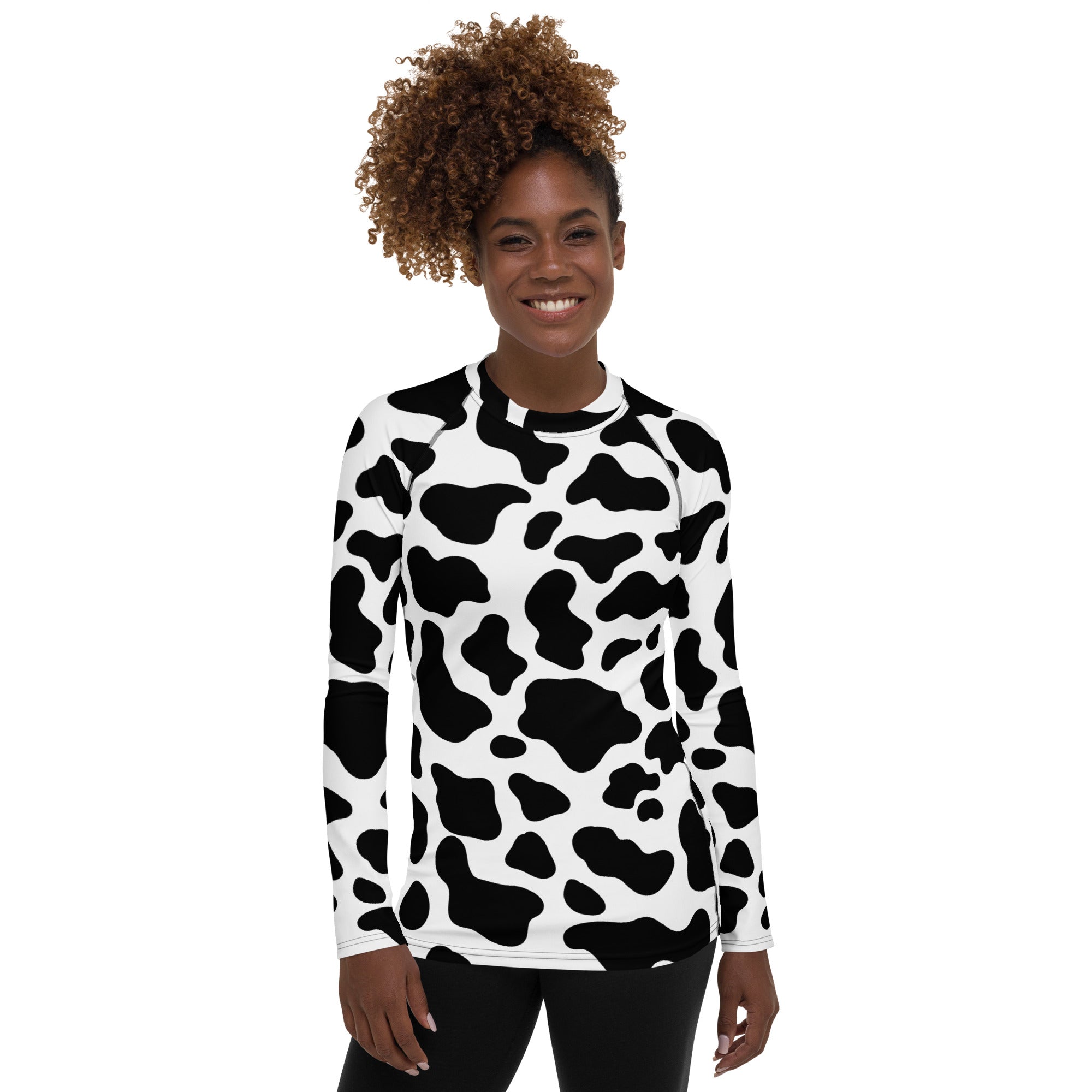 Women's Cow Print Long Sleeve Rash Guard Swim Shirt – Buttery Soft, Sun Safe UPF 50+ Protection, Quick Dry & 4-Way Stretch Comfort