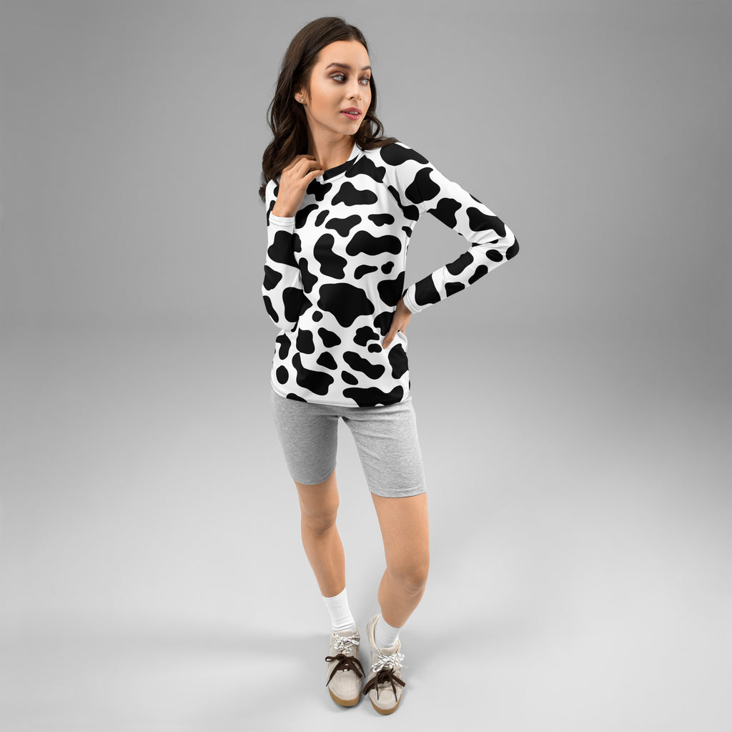 Women's Cow Print Long Sleeve Rash Guard Swim Shirt – Buttery Soft, Sun Safe UPF 50+ Protection, Quick Dry & 4-Way Stretch Comfort