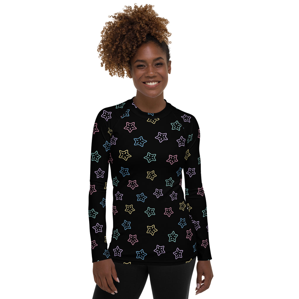 Women's Colorful Starfish Long Sleeve Rash Guard Swim Shirt – Buttery Soft, Sun Safe UPF 50+ Protection, Quick Dry & 4-Way Stretch Comfort