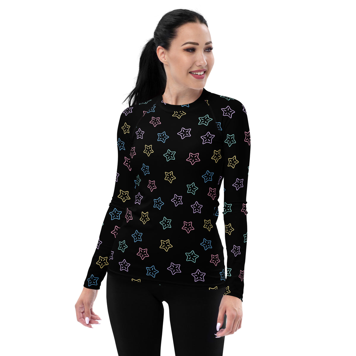 Women's Colorful Starfish Long Sleeve Rash Guard Swim Shirt – Buttery Soft, Sun Safe UPF 50+ Protection, Quick Dry & 4-Way Stretch Comfort