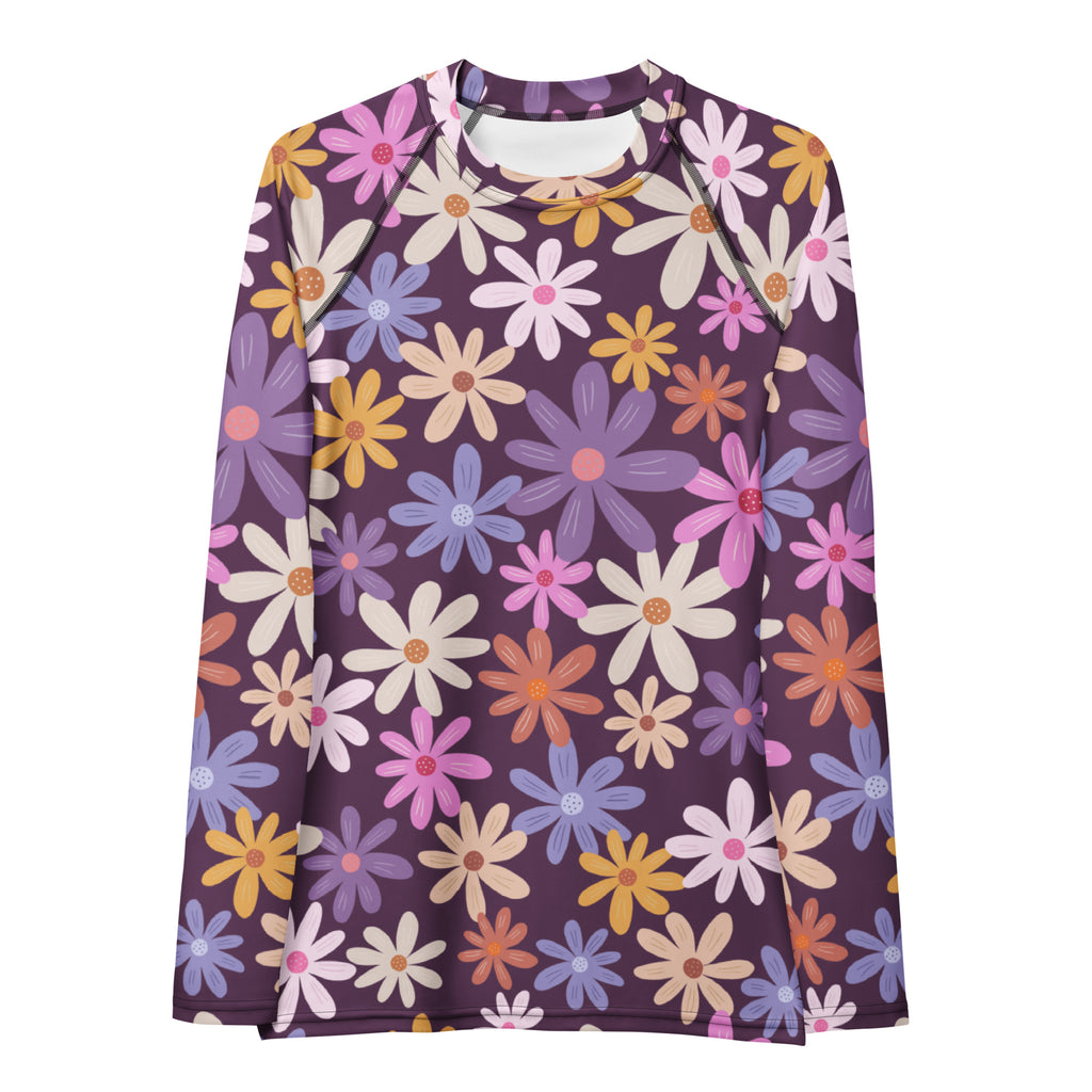 Women's Purple Floral Long Sleeve Rash Guard Swim Shirt – Buttery Soft, Sun Safe UPF 50+ Protection, Quick Dry & 4-Way Stretch Comfort