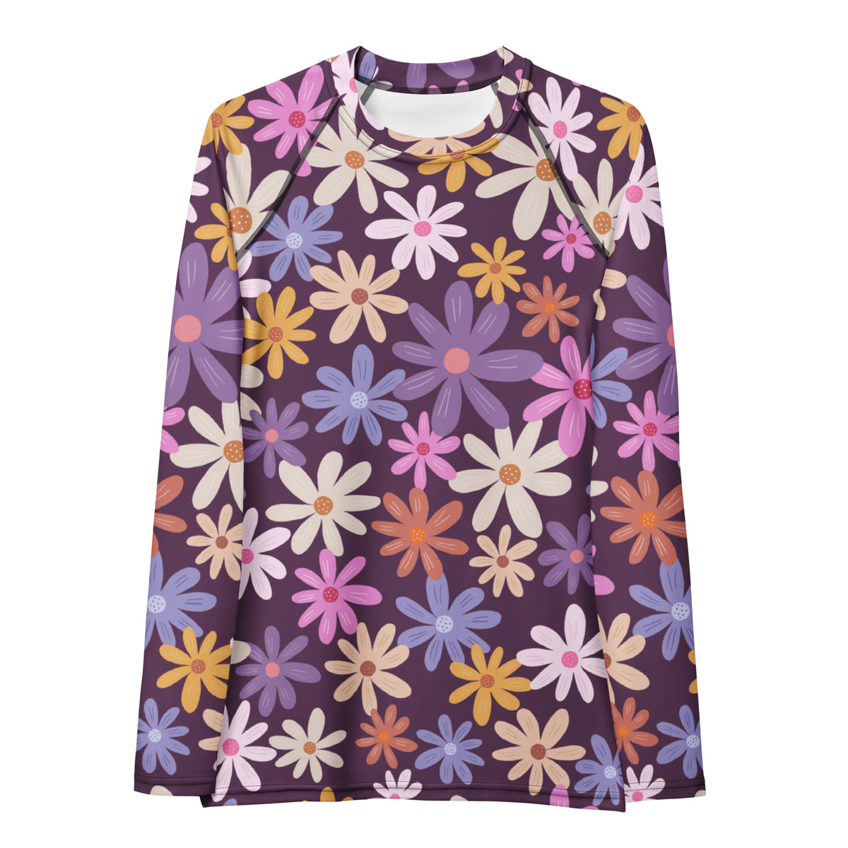 Women's Purple Floral Long Sleeve Rash Guard Swim Shirt – Buttery Soft, Sun Safe UPF 50+ Protection, Quick Dry & 4-Way Stretch Comfort
