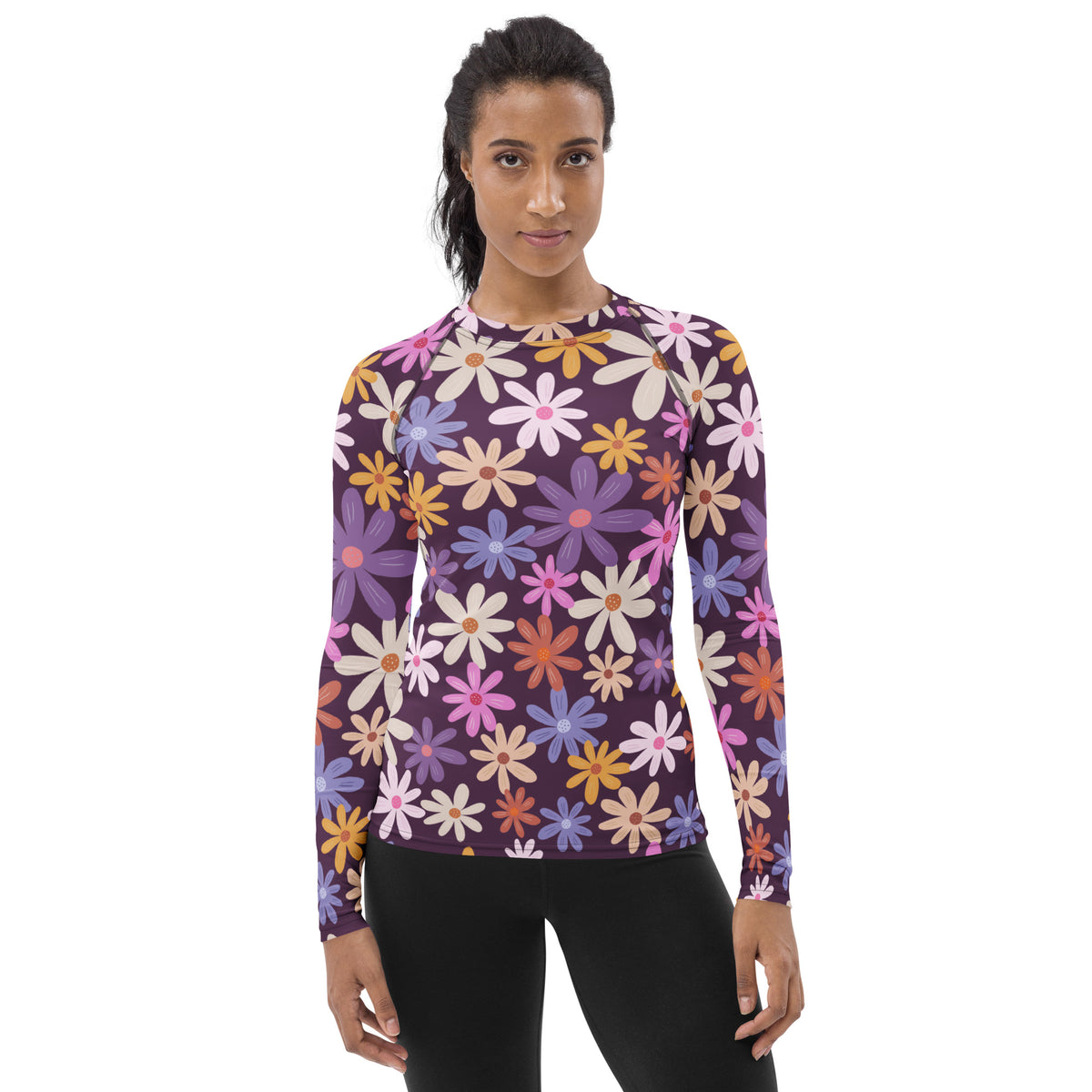 Women's Purple Floral Long Sleeve Rash Guard Swim Shirt – Buttery Soft, Sun Safe UPF 50+ Protection, Quick Dry & 4-Way Stretch Comfort