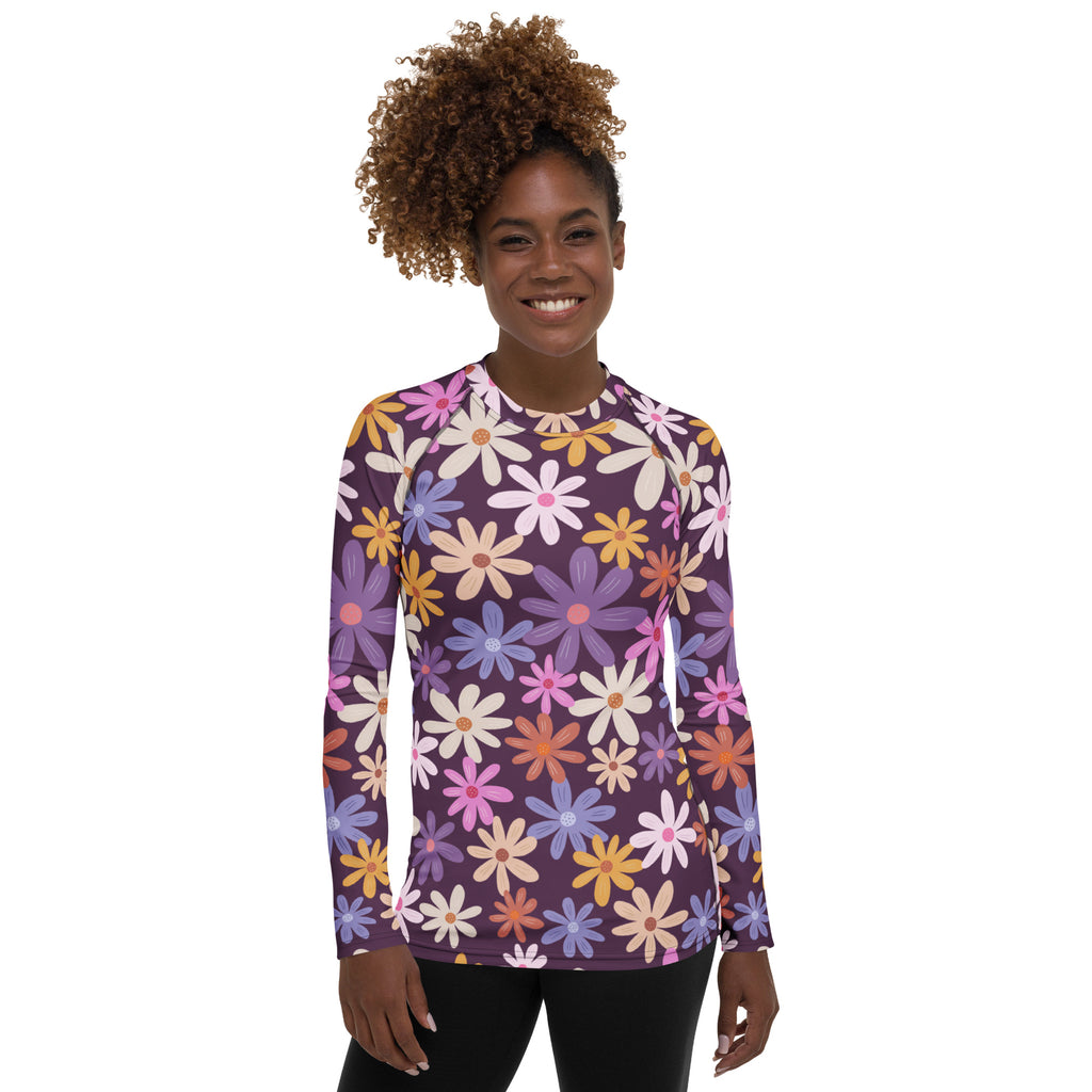 Women's Purple Floral Long Sleeve Rash Guard Swim Shirt – Buttery Soft, Sun Safe UPF 50+ Protection, Quick Dry & 4-Way Stretch Comfort