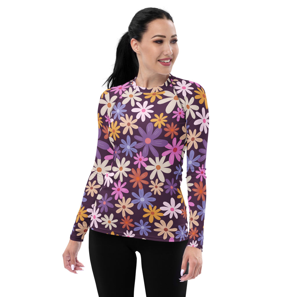 Women's Purple Floral Long Sleeve Rash Guard Swim Shirt – Buttery Soft, Sun Safe UPF 50+ Protection, Quick Dry & 4-Way Stretch Comfort