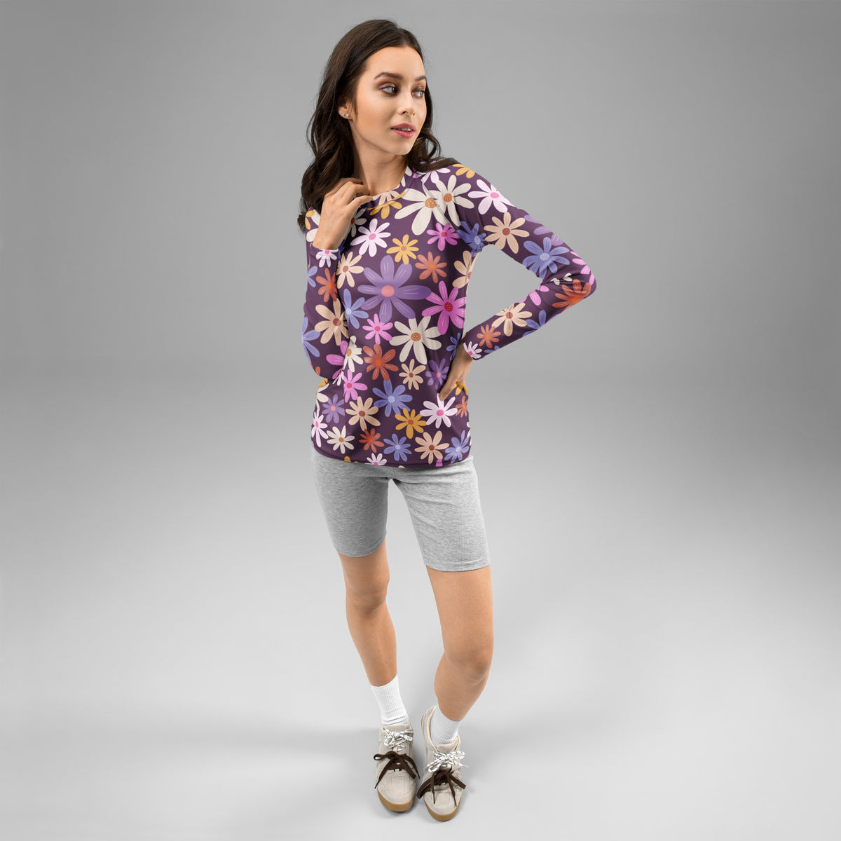 Women's Purple Floral Long Sleeve Rash Guard Swim Shirt – Buttery Soft, Sun Safe UPF 50+ Protection, Quick Dry & 4-Way Stretch Comfort