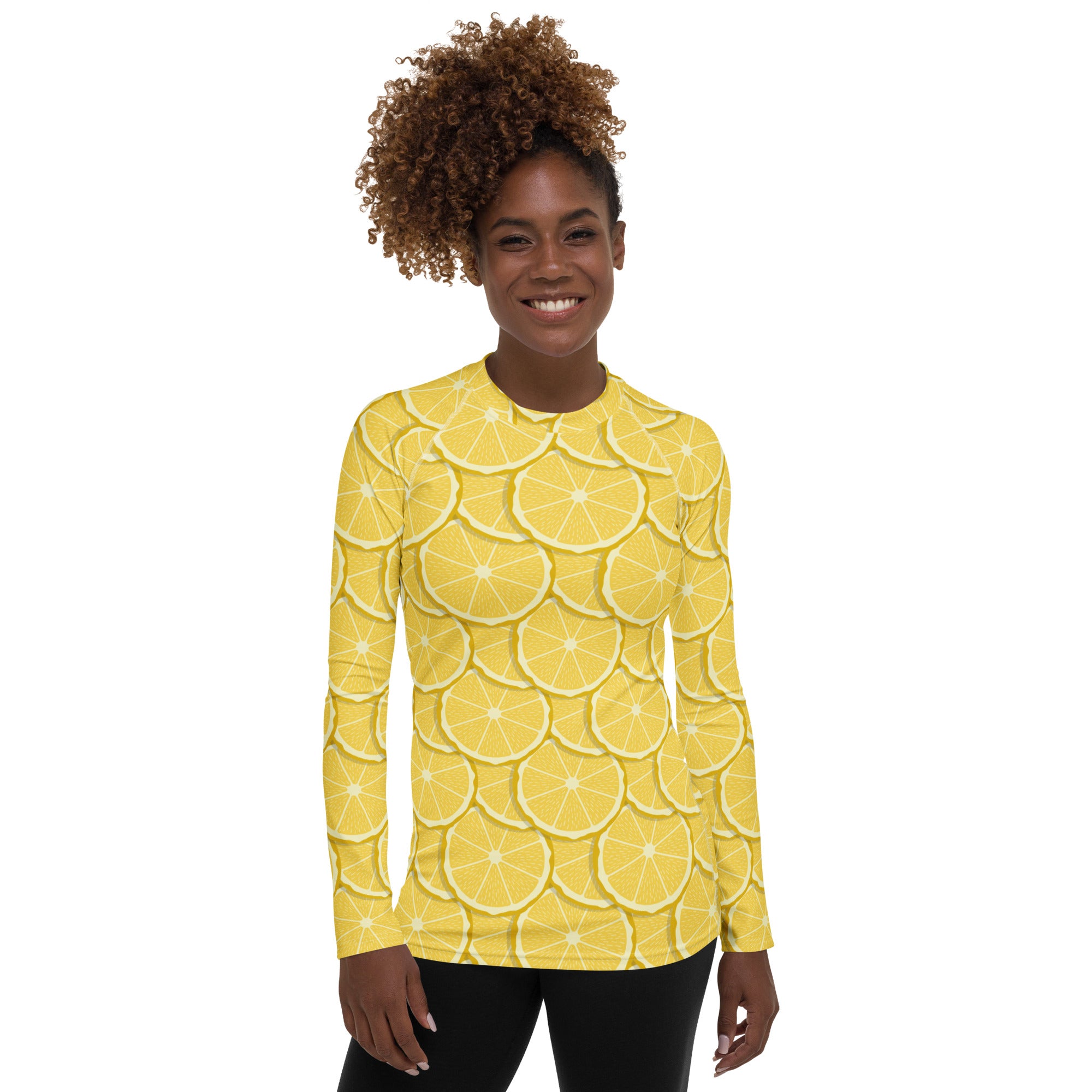 Women's Lemon Slice Long Sleeve Rash Guard Swim Shirt – Buttery Soft, Sun Safe UPF 50+ Protection, Quick Dry & 4-Way Stretch Comfort