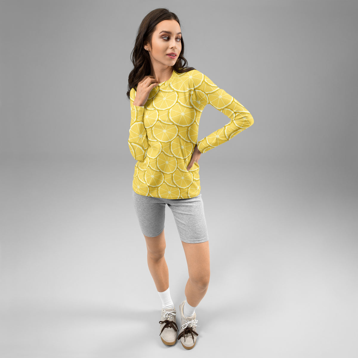 Women's Lemon Slice Long Sleeve Rash Guard Swim Shirt – Buttery Soft, Sun Safe UPF 50+ Protection, Quick Dry & 4-Way Stretch Comfort