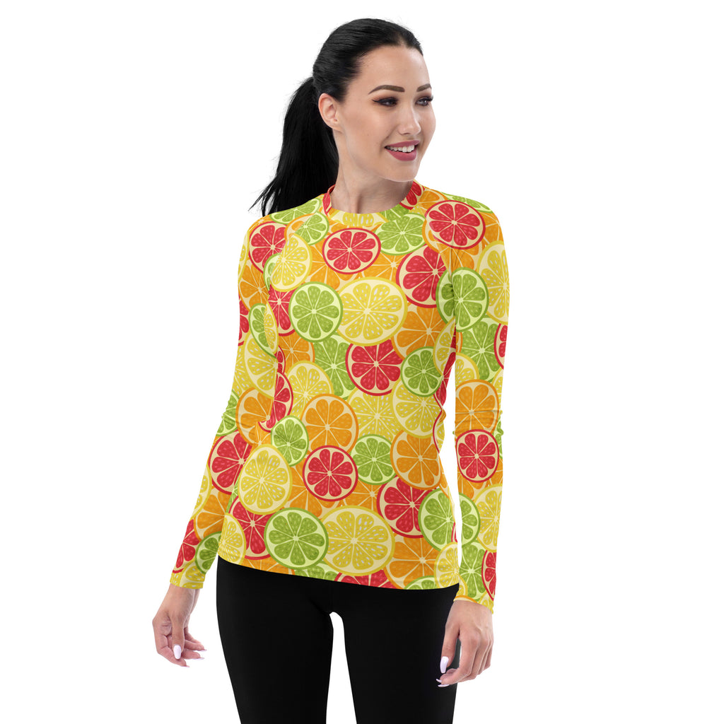 Women's Citrus Fruit Long Sleeve Rash Guard Swim Shirt – Buttery Soft, Sun Safe UPF 50+ Protection, Quick Dry & 4-Way Stretch Comfort