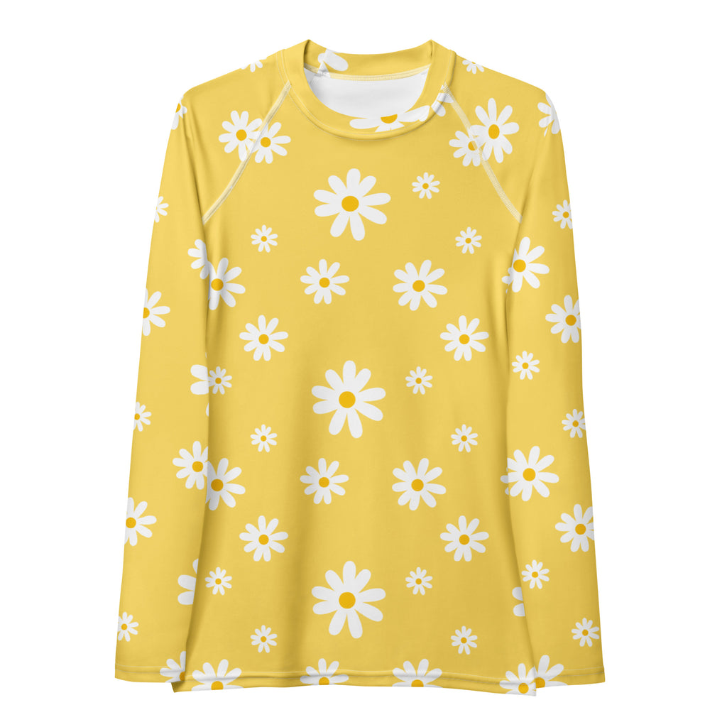 Women's Yellow Daisy Long Sleeve Rash Guard Swim Shirt – Buttery Soft, Sun Safe UPF 50+ Protection, Quick Dry & 4-Way Stretch Comfort