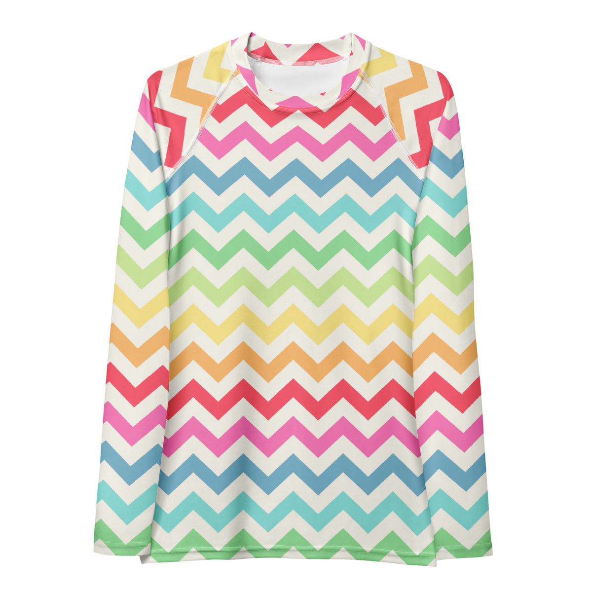 Women's Coastal Rainbow Chevron Long Sleeve Rash Guard Swim Shirt – Buttery Soft, Sun Safe UPF 50+ Protection, Quick Dry & 4-Way Stretch Comfort