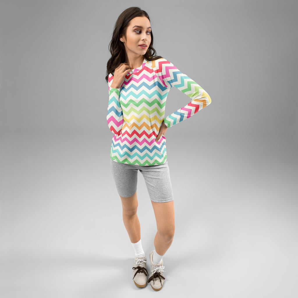 Women's Coastal Rainbow Chevron Long Sleeve Rash Guard Swim Shirt – Buttery Soft, Sun Safe UPF 50+ Protection, Quick Dry & 4-Way Stretch Comfort