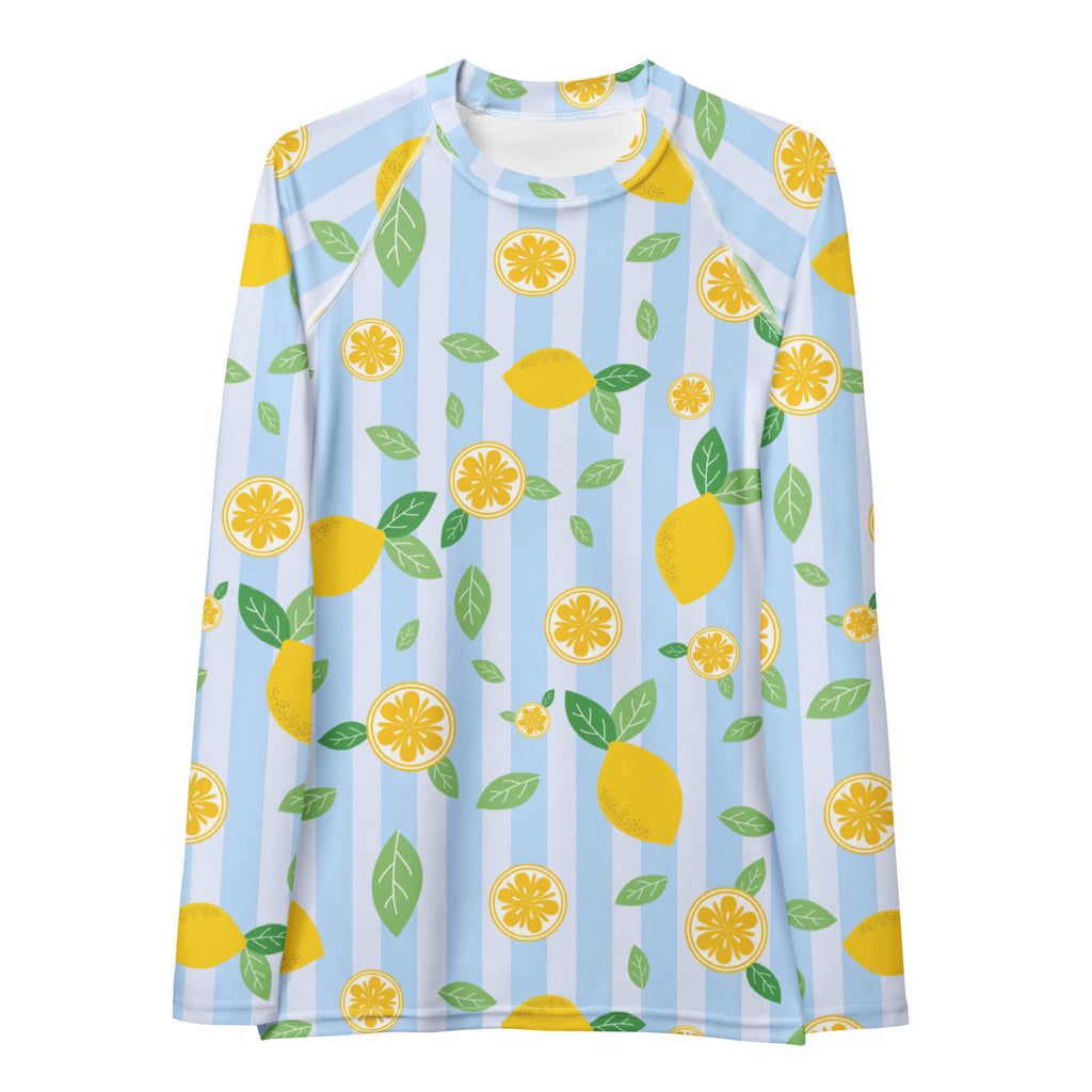 Women's Lemon Stripe Long Sleeve Rash Guard Swim Shirt – Buttery Soft, Sun Safe UPF 50+ Protection, Quick Dry & 4-Way Stretch Comfort