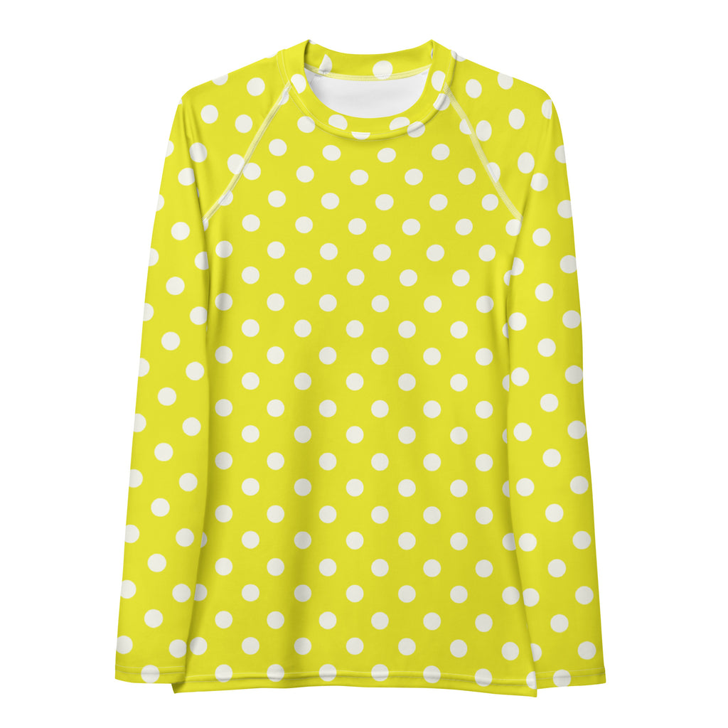 Women's Yellow Polka Dot Long Sleeve Rash Guard Swim Shirt – Buttery Soft, Sun Safe UPF 50+ Protection, Quick Dry & 4-Way Stretch Comfort