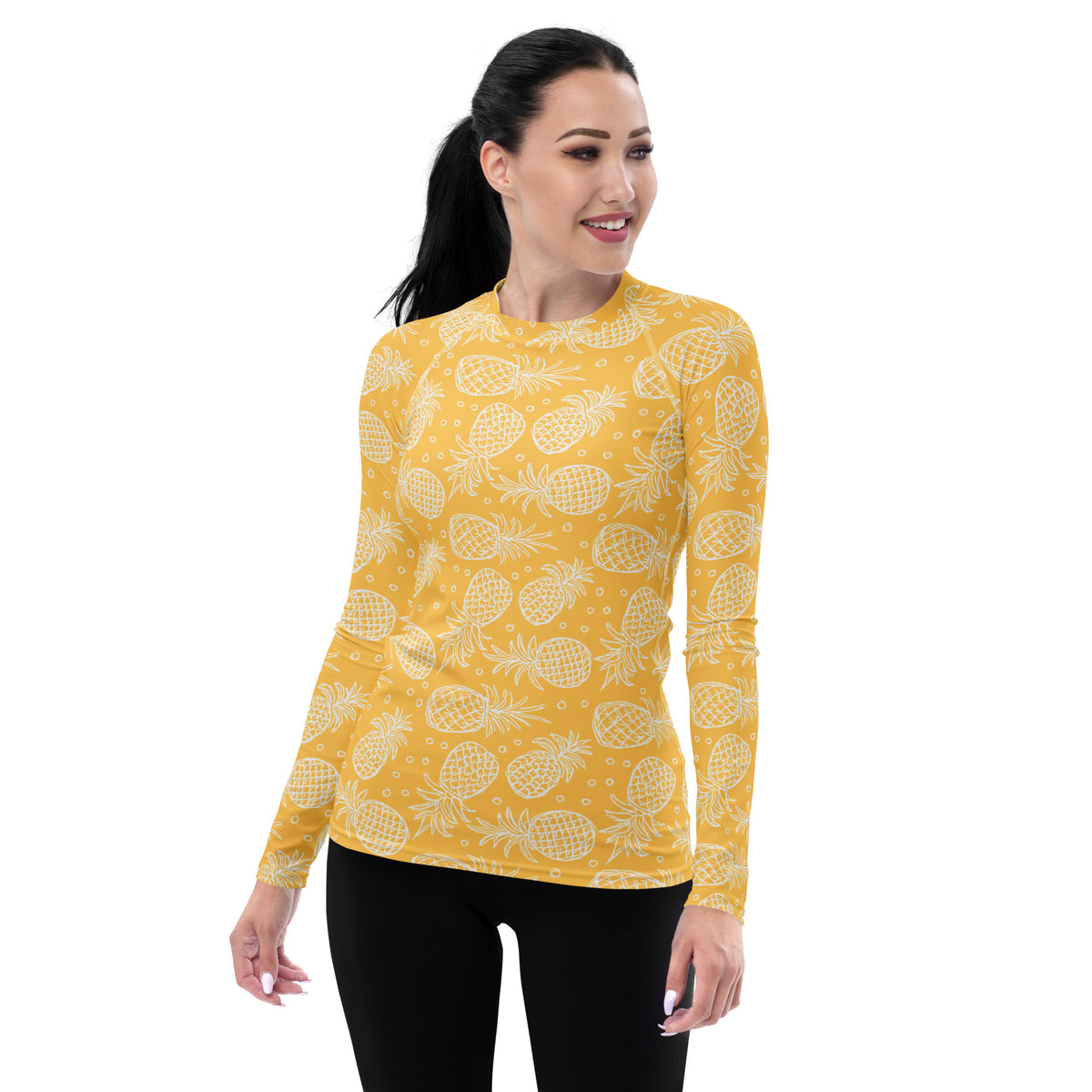 Women's Pineapple Long Sleeve Rash Guard Swim Shirt – Buttery Soft, Sun Safe UPF 50+ Protection, Quick Dry & 4-Way Stretch Comfort