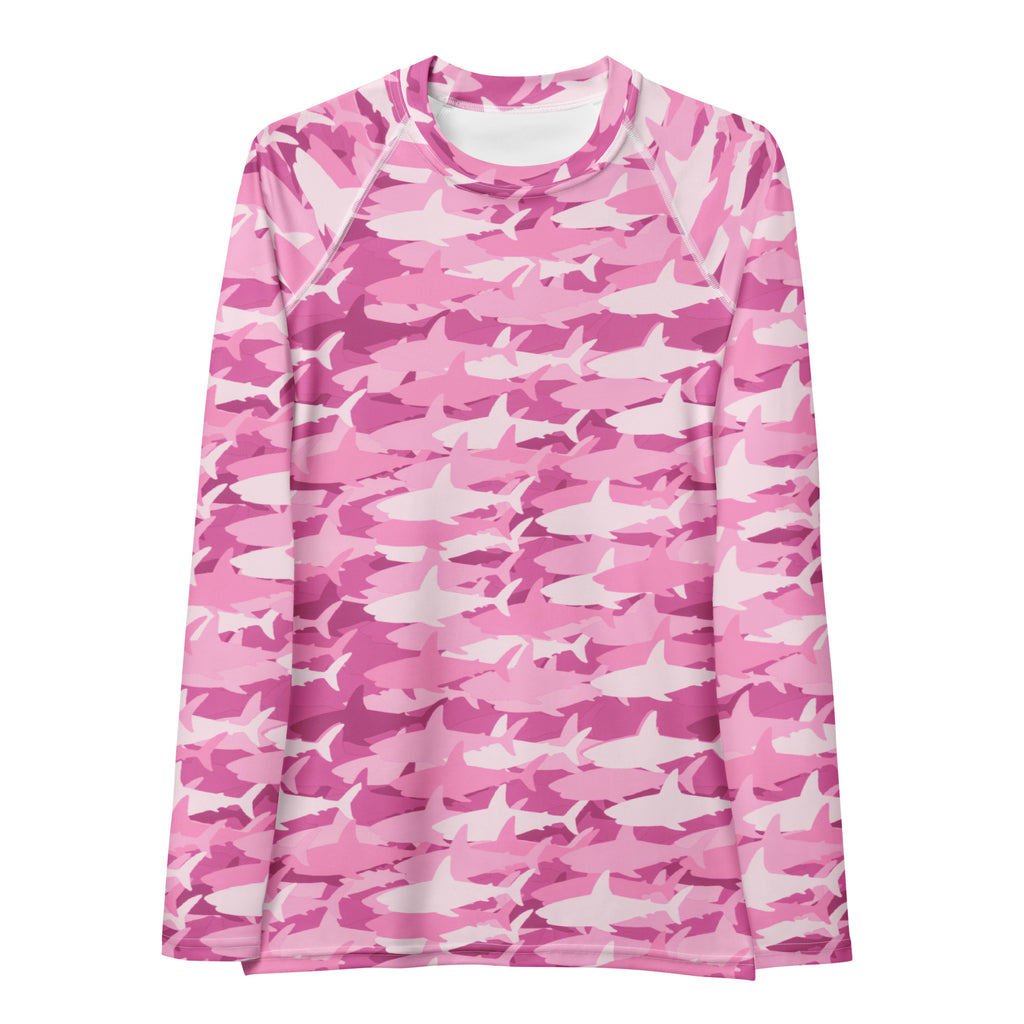 Women's Pink Shark Camouflage Long Sleeve Rash Guard Swim Shirt – Buttery Soft, Sun Safe UPF 50+ Protection, Quick Dry & 4-Way Stretch Comfort